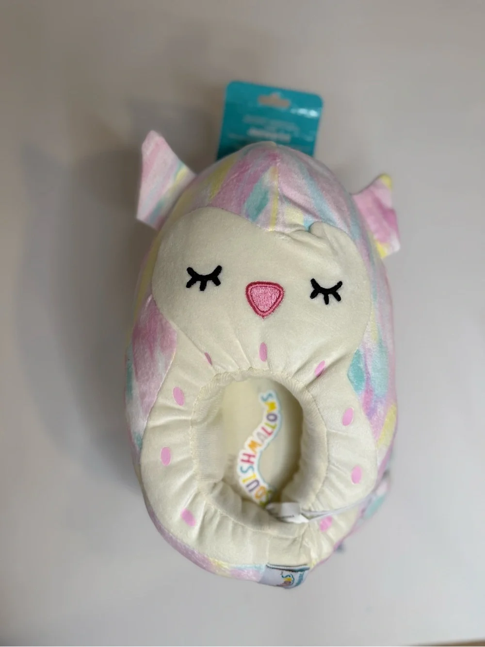 Squishmallows Cream and Pastel Multicolor Owl Plush Slippers 4-5
